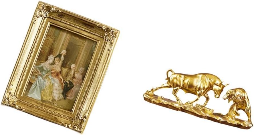 Resin Photo Frame Card Display Holder Poster Glass Front Picture Frame with Bull Figurine Feng Shui Bear and Bull Statue Modern Artwork Chinese Cow Ca