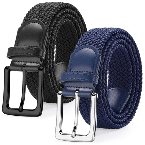 Image of SANSTHS Elastic Woven Golf Belt for Men, 1.3 inch Casual Stretch Braided Web Belt with Pin Buckle for Golf Jeans Casual Pants