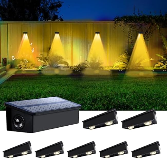 Solar Fence Lights Outdoor Waterproof LED Spot Lens for Step, Wall, Deck, Patio, Yard, Rail, Garage, Pool, Stair, Balcony, Walkway, Garden Landscaping Enhanced Security Easy Install Warm White 8 Pack