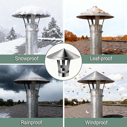 Heavy Duty Fireplace Chimney Cover Rain Cap, Easy Assembly 5.1"-11.8" Sizes, Stainless Steel Wood Stove Pipe Guard for Cooking, Camping, and Venting Solutions