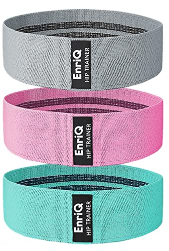 EnriQ Booty Bands Fabric Resistance Bands for Legs and Butt - Non Slip Cloth Hip Bands Elastic Workout Bands - Activate Glutes and Thighs - Made of Premium Elastic Fabric (Grey, Pink, Pale Turquoise)