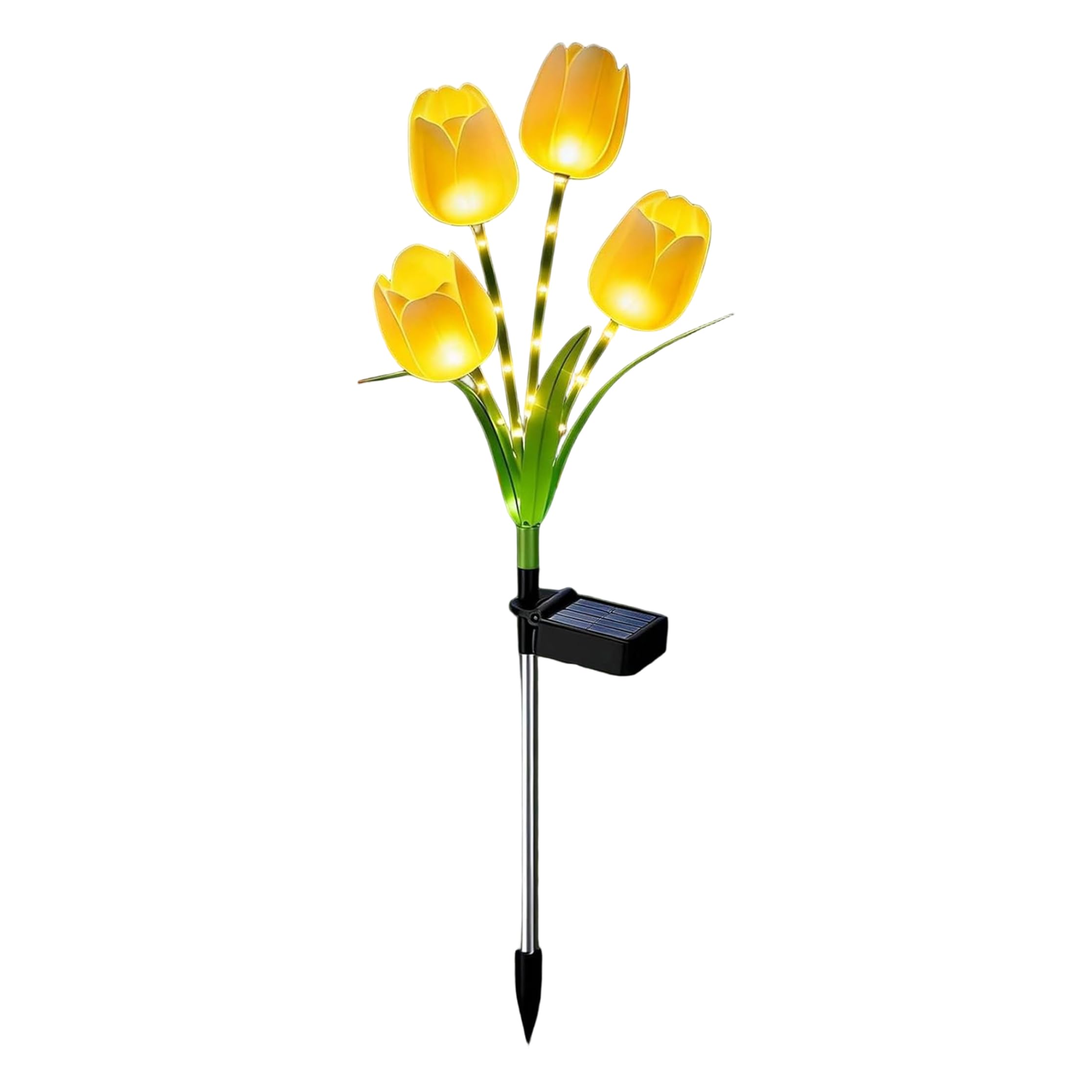 BeVistoso Solar Flowers, 4-Head Tulips Solar Garden Stake for Outside Waterproof Warm Light for Garden Yard Pathway, 28×10 Inch, Yellow, Gartenstecker