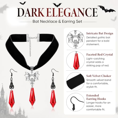 Goth Bat Earrings Necklace for Women Halloween Gothic Vampire Jewelry Set - image 4