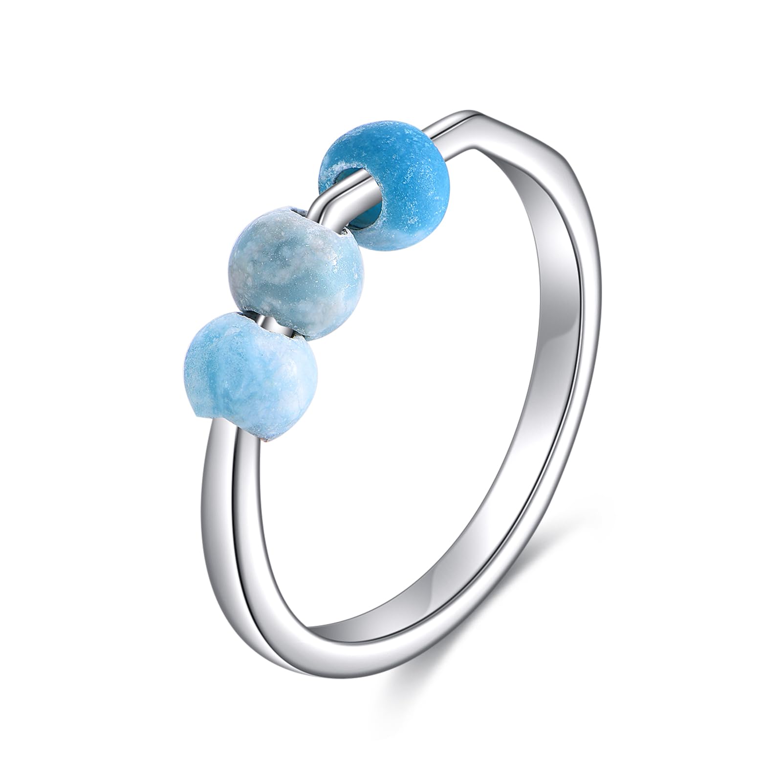 POPLYKE Larimar Zappelring für Frauen Sterling Silber Spinner Angst Ring Larimar Schmuck Geschenk für Frauen