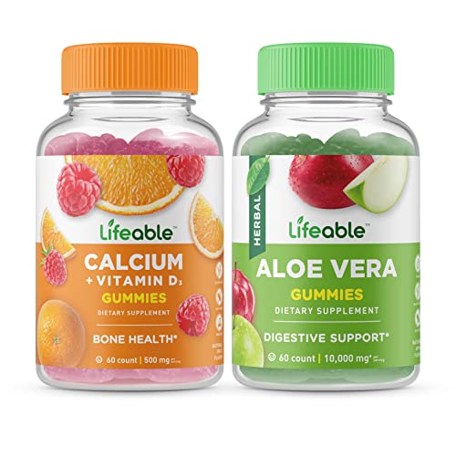 Lifeable Calcium With Vitamin D + Aloe Vera, Gummies Bundle - Great Tasting, Vitamin Supplement, Gluten Free, Gmo Free, Chewable #TOP6