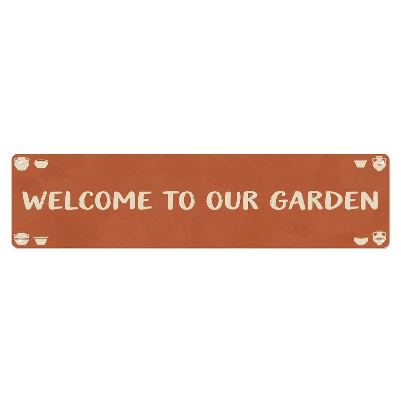 Vintage Welcome to Our Garden Terracotta Clay Metal Tin Sign