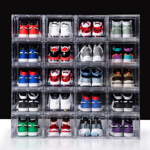 12 Pack Acrylic Shoe Boxes, Ultra Clear Shoe Boxes Stackable, Shoe Storage Box Sneaker Storage for...