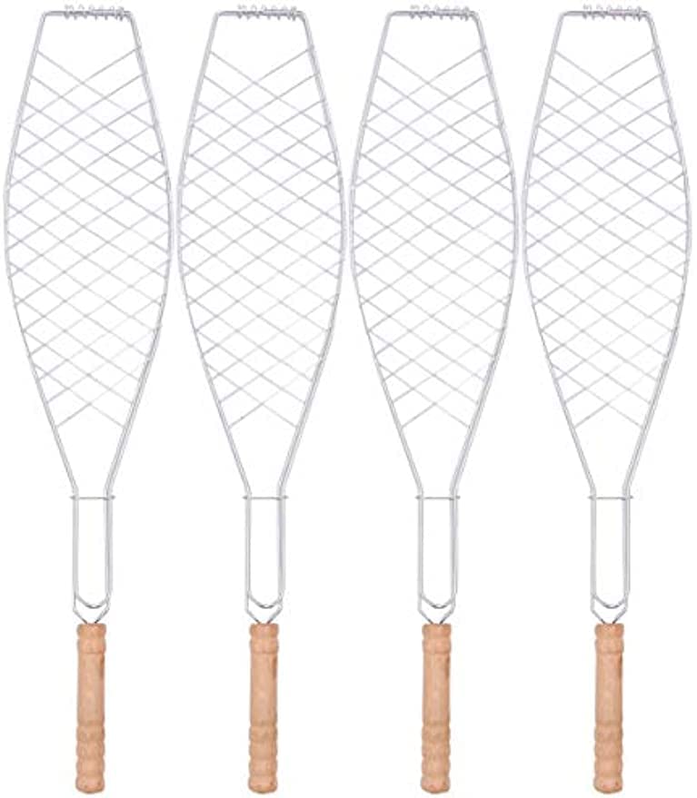 Cesta de Parrilla de Pescado de 4 Piezas Plegable portátil de Acero Inoxidable Barbacoa de Pescado de Verduras Cesta de Parrilla de camarones, 60 * 15cm