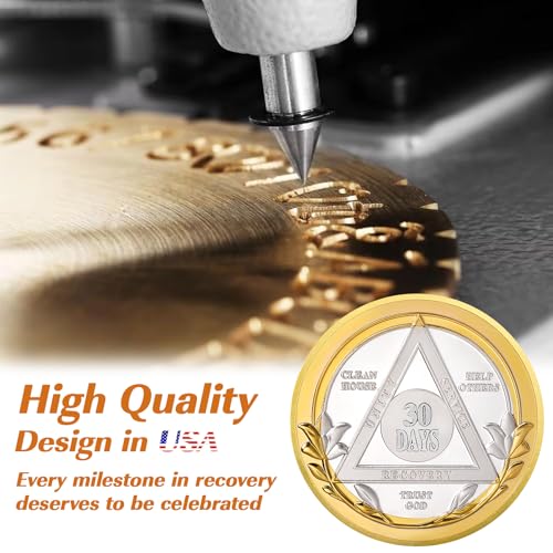 Image of Victory Path 30 Day Sobriety Coin, Affirmation AA Chips, Addiction Recovery Thirty Days Sober Medallions, Celebrating Anniversary Token, Alcoholics Anonymous Sobriety Gifts for Men Women