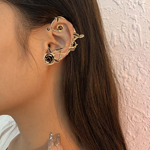 Obmyec Rose Gold Ear Cuff Retro Ear Wrap Party Punk Flower Earring Jewelry For Women And Girls (Gold-R) #TOP4