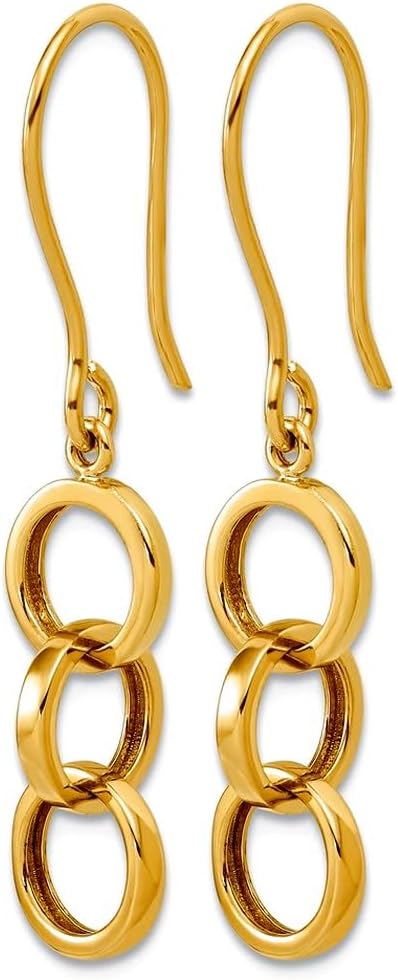 14k Solid Yellow Gold Polished Circles Dangle Shepard Hook Earrings 37.6x7.6mm Wide Dangle Earring for Women - Image 3