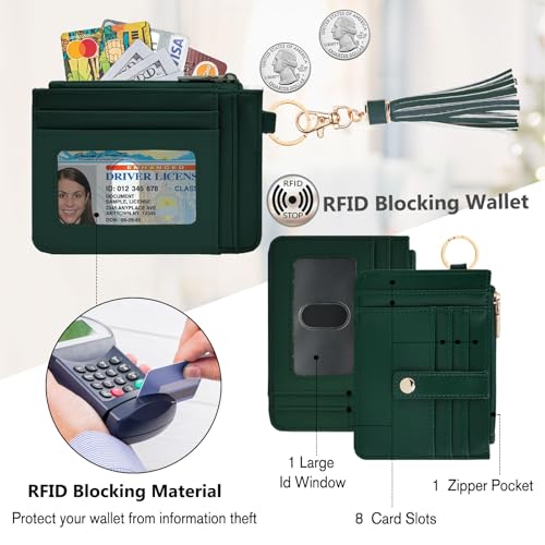Image of KNGITRYI Small Wristlet Wallets for Women RFID Credit Card Holder Wallet Keychain Wristlet Wallet Credit Card Wallets for Women (Emerald Green)