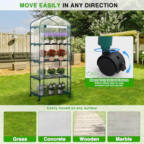 Yesker Mini Greenhouse 27"x20"x63" Portable Indoor /Outdoor Small Green House with 4 Tier 4 Shelves Wheels Transparent PVC Cover Compact Greenhouse Kit for Winter Gardening Balcony Patio Backyard by Yesker - Used condition - Image 5