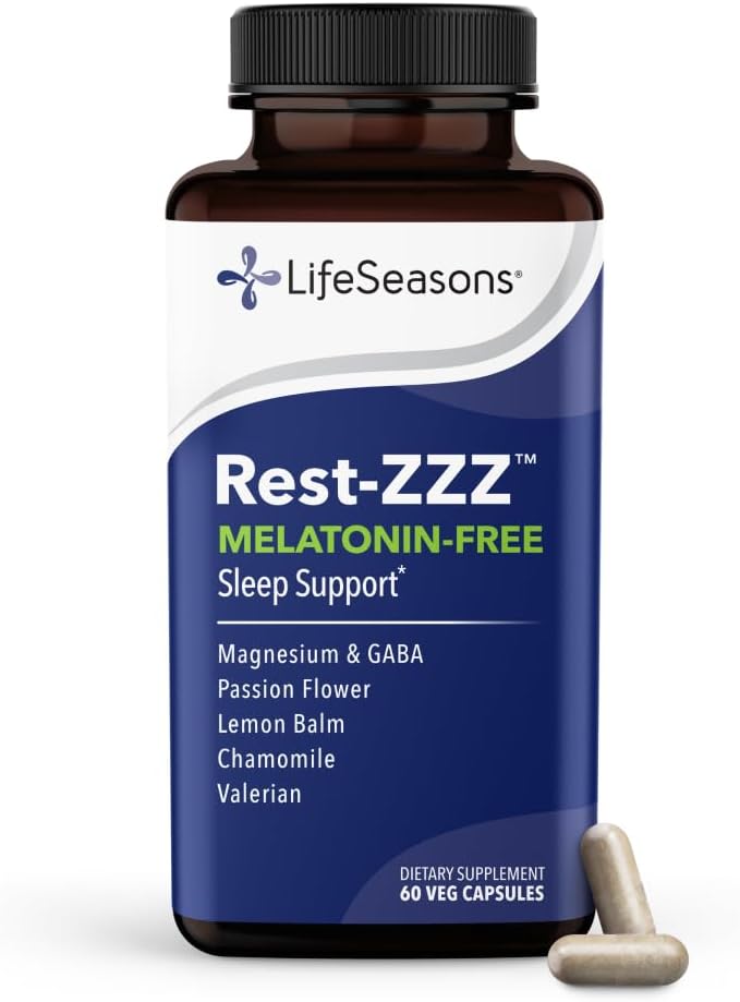 Rest-ZZZ Melatonin Free - Sleep Support Supplement - Calms Nervous System - Eases Restlessness & Nerve-Related Sleeplessness - Magnesium GABA & Chamomile - 60 Capsules