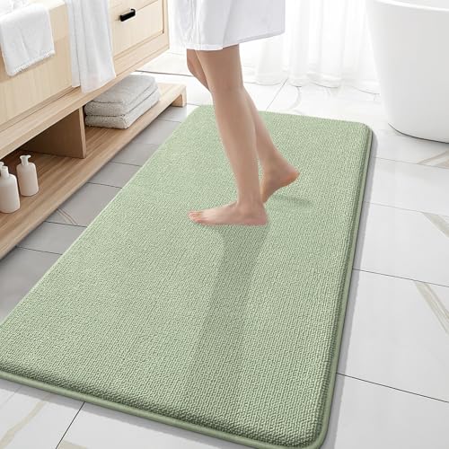 Image of OLANLY Thick Memory Foam Bathroom Runner Rugs 47x20, Extra Soft Absorbent Long Bath Rug, Quick Dry, Non-Slip, Machine Washable Bath Mat for Bathroom, Tub and Shower, Home Decor Accessories, Sage Green