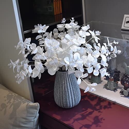Vantree 3Pcs Artificial Flowers Fake Eucalyptus Leaves White Flowers Faux Eucalyptus Stems Fake Flowers For Vase Filler Wedding Centerpiece Flower Floral Arrangement Farmhouse Home Decoration #TOP3