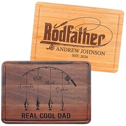 The Rodfather Fishing Dad Cutting Board Gift, Customized Fathers Day, Anniversary, Christmas, Birthday, Fishermen, Cool Gifts for Fishing Lovers, Dad, Grandpa, Husband from Wife, Daughter, Son