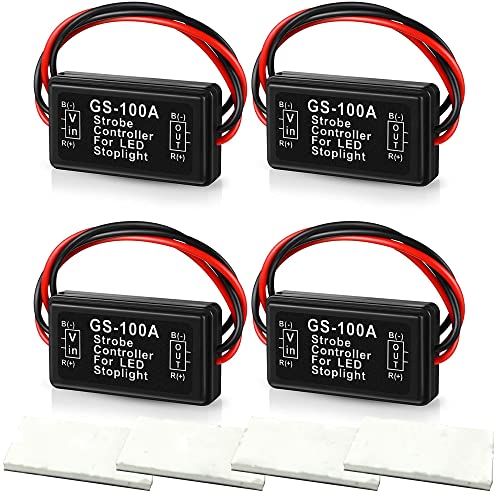 GLOFE Brake Light Flash Strobe Controller Flasher Module Auto Car LED Flash Module for Motorcycles Cars Trucks Brake Lights Tail Stop Lights GS-100A 12-24V (Pack of 4)