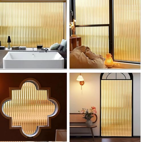 Image of WALLMATE Brown Fluted Frosted Decorative Window Film Heat Control Sun Blocking Peel and Stick Adhesive Door Stickers for Bathroom Home (Brown Fluted, 12x120 in)