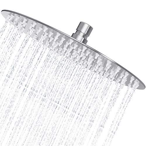 Derpras Upgraded Round Rain Shower Head, 304 Stainless Steel, Ultra Thin Powerful High Pressure Top Spray Bathroom Rainfall Showerhead(Brushed Nickel) (10 Inch, 126 Jets)