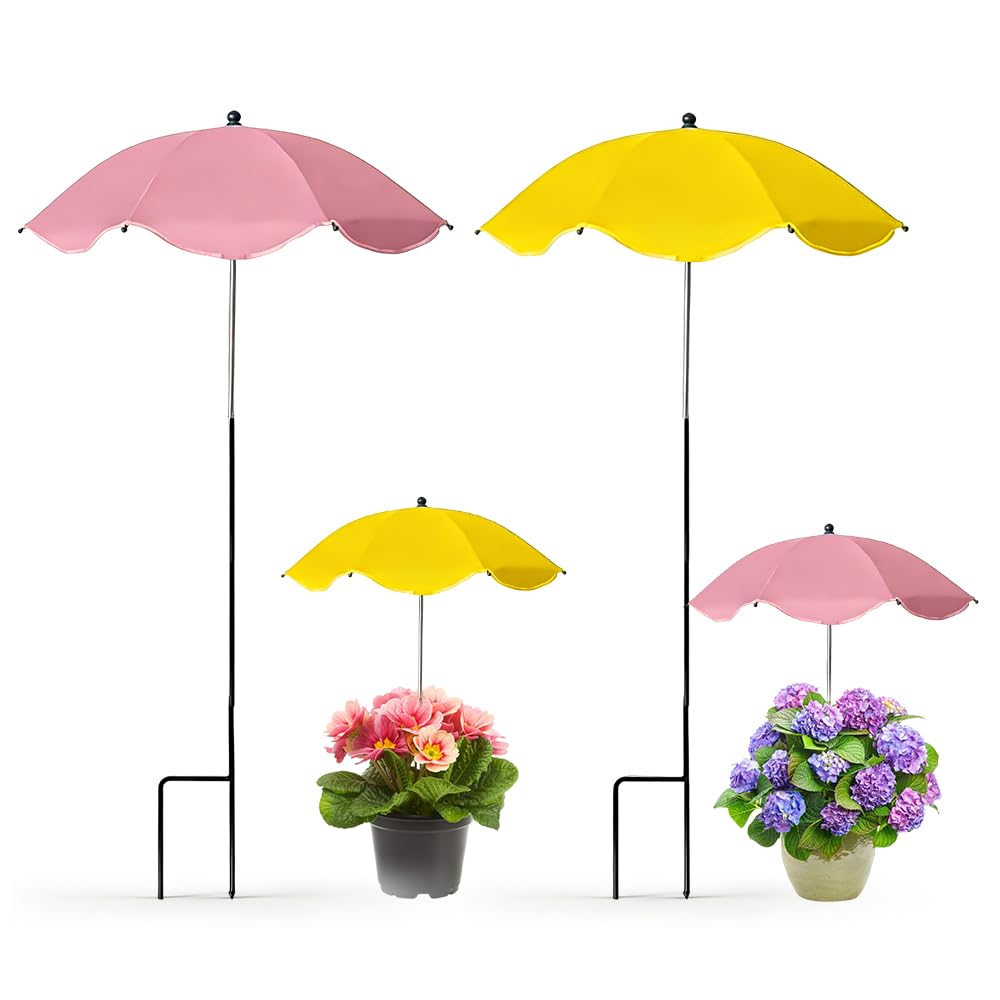 Pflanzenschirm, 2 Stück Sonnenschutz für Pflanzen Ø 60 cm, Verstellbare Pflanzenschirme für Draußen, Sonnenschirm Mini für Topfpflanzen Blumen Gemüse