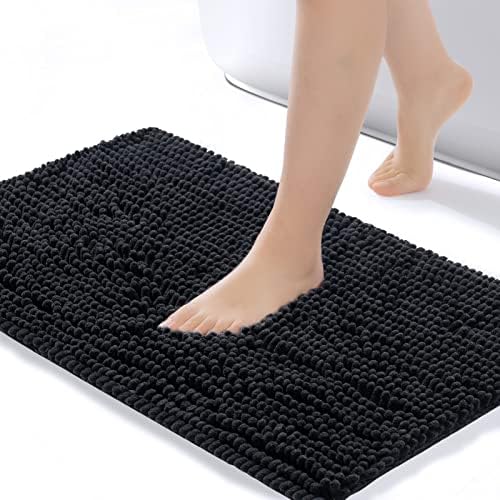 ROSMARUS Chenille Bath Mat Non-Slip Super Absorbent Bathroom Mat 80X50cm,Washable Soft Fluffy Bathroom Rug,Microfiber Shower Mat Shaggy Rug for Bathroom,Yellow