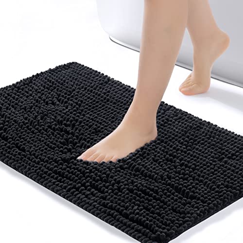 FRESHMINT Large Bathroom Rugs Non-Slip Bath Mat 36”x24”, Washable Soft Long Shower Mat for Floor & Tub Fluffy Shag Bath Rugs, Durable Water Absorbent Microfiber Shower Rugs, Black