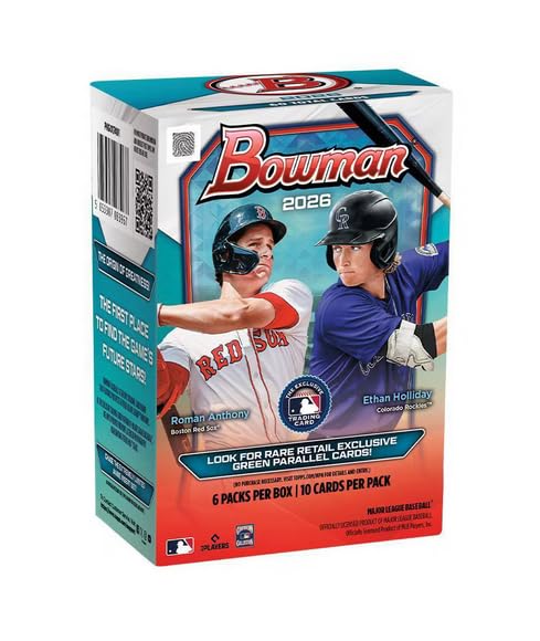 2026 Topps Bowman Baseball Blaster Box, 6 Packs Per Box, 10 Cards Per Pack