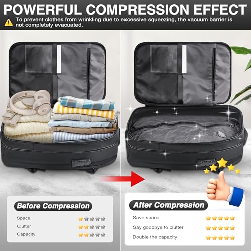 Vacuum Backpack Travel, Airback Vacuum Compression Travel Backpack with Pump, Water Resistant & TSA Anti Theft, Ideal for Travel/Camping/Laptop (With Electric Air Pump & Black)