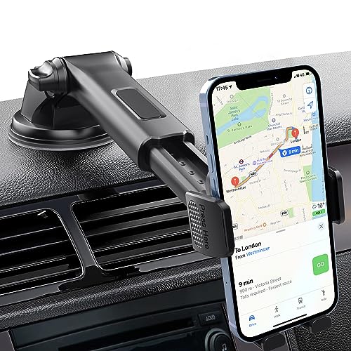 Digi Smash Car Phone Holder, Adjustable Car Phone Mount 360° Rotation for Dashboard/Windscreen, Upgraded Strong Suction - One Button Release Automobile Cradle for iPhone 4.0''-7.0'' Smartphones