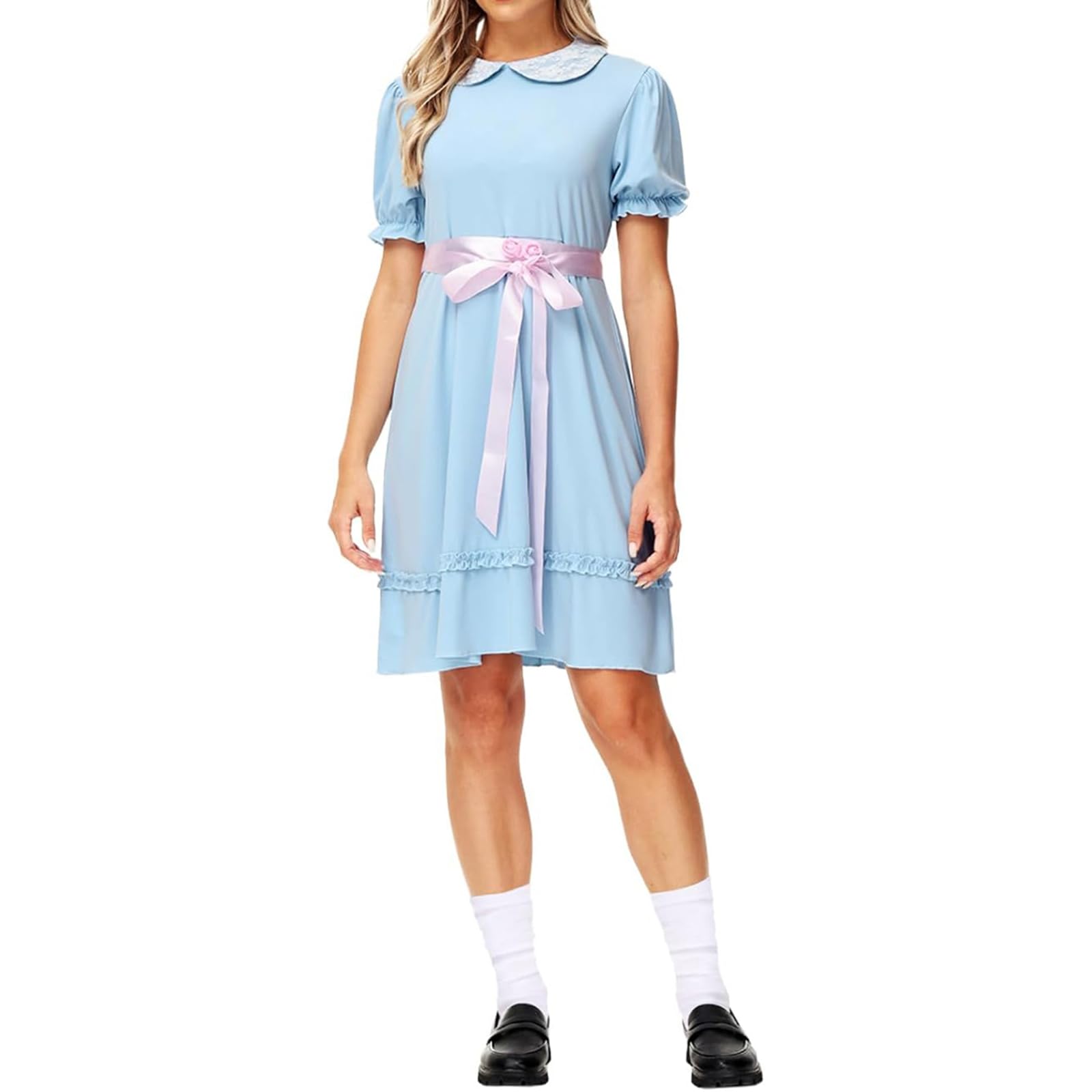 Gliswaieuznd Halloween Women Creepy Twin Costume Blue Horror Doll Dress Lolita Dress (Sky Blue-2, S)