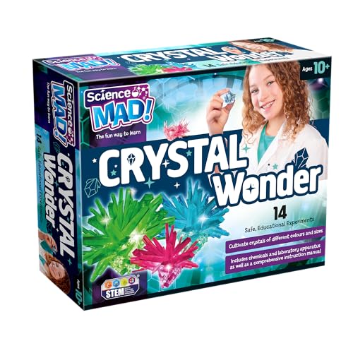 Science Mad - Crystal Wonder Kit - Learn About Crystal Cultivation With 14 Safe Educational and Fun Experiments - Includes Chemicals Apparatus and Detailed Instructions 10+ Years