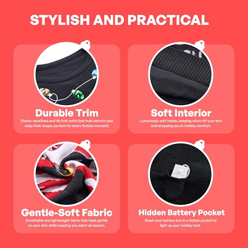 Giggling Getup Ugly Christmas Sweater, LED Light Up Christmas Dinosaur Ugly Sweater, Holiday Pullover - Image 5