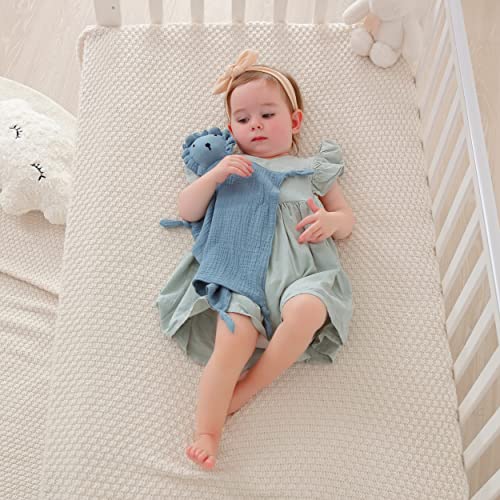 Image of insular Lovey Blanket for Boys and Girls, Organic Cotton Muslin Security Blanket for Babies, Soft Breathable Lovie Soothing Towel for Newborn and Infant, 2 Pcs Set, Blue&Gray