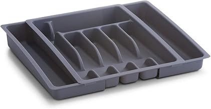 Zeller 24887 Besteckkasten, ausziehbar, Kunststoff, grau, ca. 29-48x38x6,5, ausziehbarer Besteckeinsatz, Schubladeneinsatz für die Küchenschublade