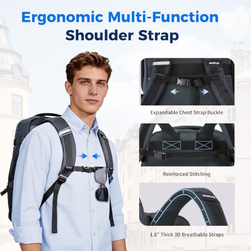 Image of ECOHUB Extra Large Travel Backpack Carry on Bags for Airplanes Grey