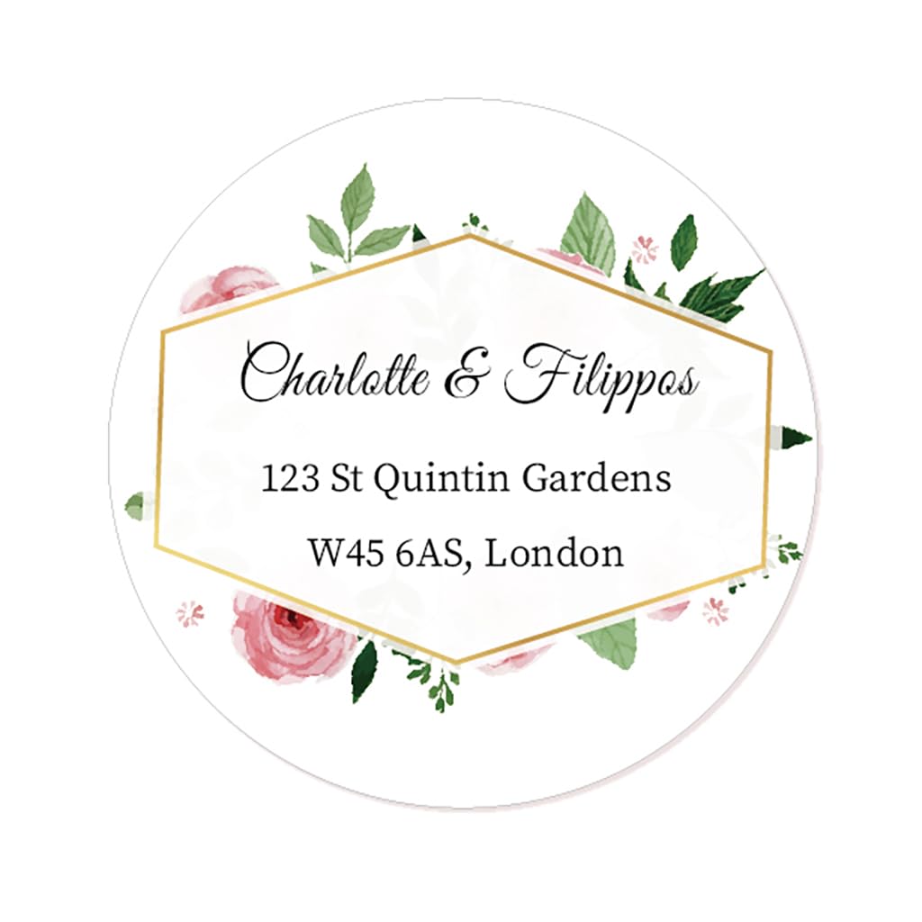 Rose Rd 401 Custom Print Address Labels - 48 Personalised Stickers for Wedding, Business & Product Use - 40mm