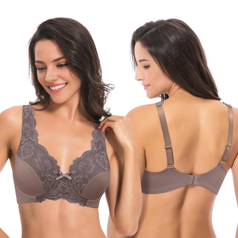 Image of Curve Muse Minimizer Unlined Underwire Bra with Lace Embroidery-2 Pack