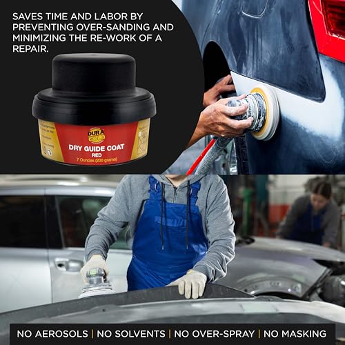 Image of Dura-Gold Premium Red Dry Guide Coat Kit, 7 Ounces (200 Grams) - Powder that Instantly Highlights Auto Bodyshop Repair Surface Imperfections, Identify Body Filler Pinholes, Sanding Scratches Defects