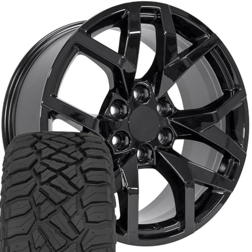 OE Wheels CV66 22 Inch Rims and Tires Fit Suburban 1500 Z71 Style 6x139.7 22x9 Gloss Black - Hollander 14076 - TerraMax RT 285/45-22 (Set of 4)
