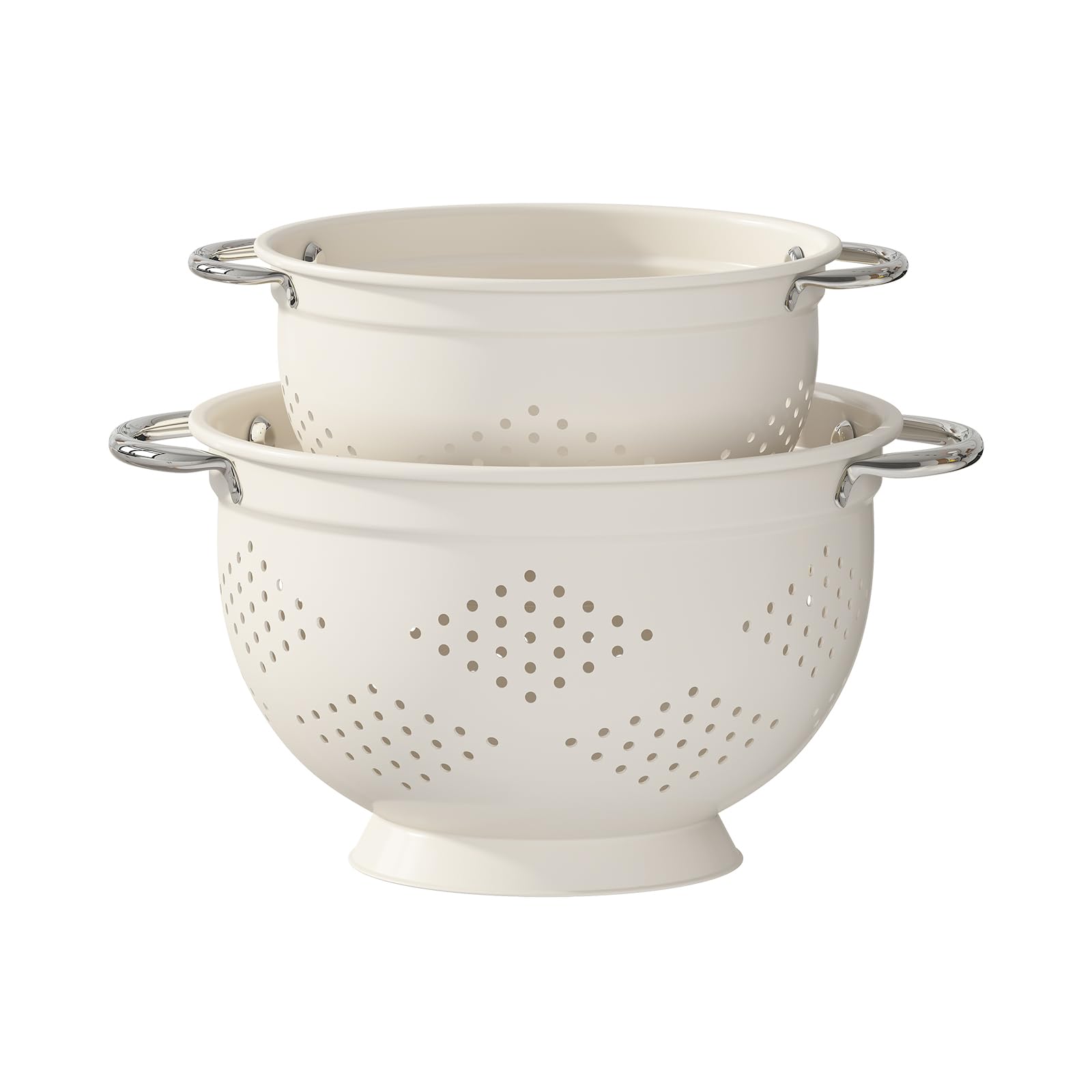 Juego de 2 coladores de metal, cesta coladora con asas de 2 y 3.5 cuartos de galón, perfecto para pasta, verduras, bayas, verduras, frutas, base sólida con recubrimiento en polvo, juego de coladores
