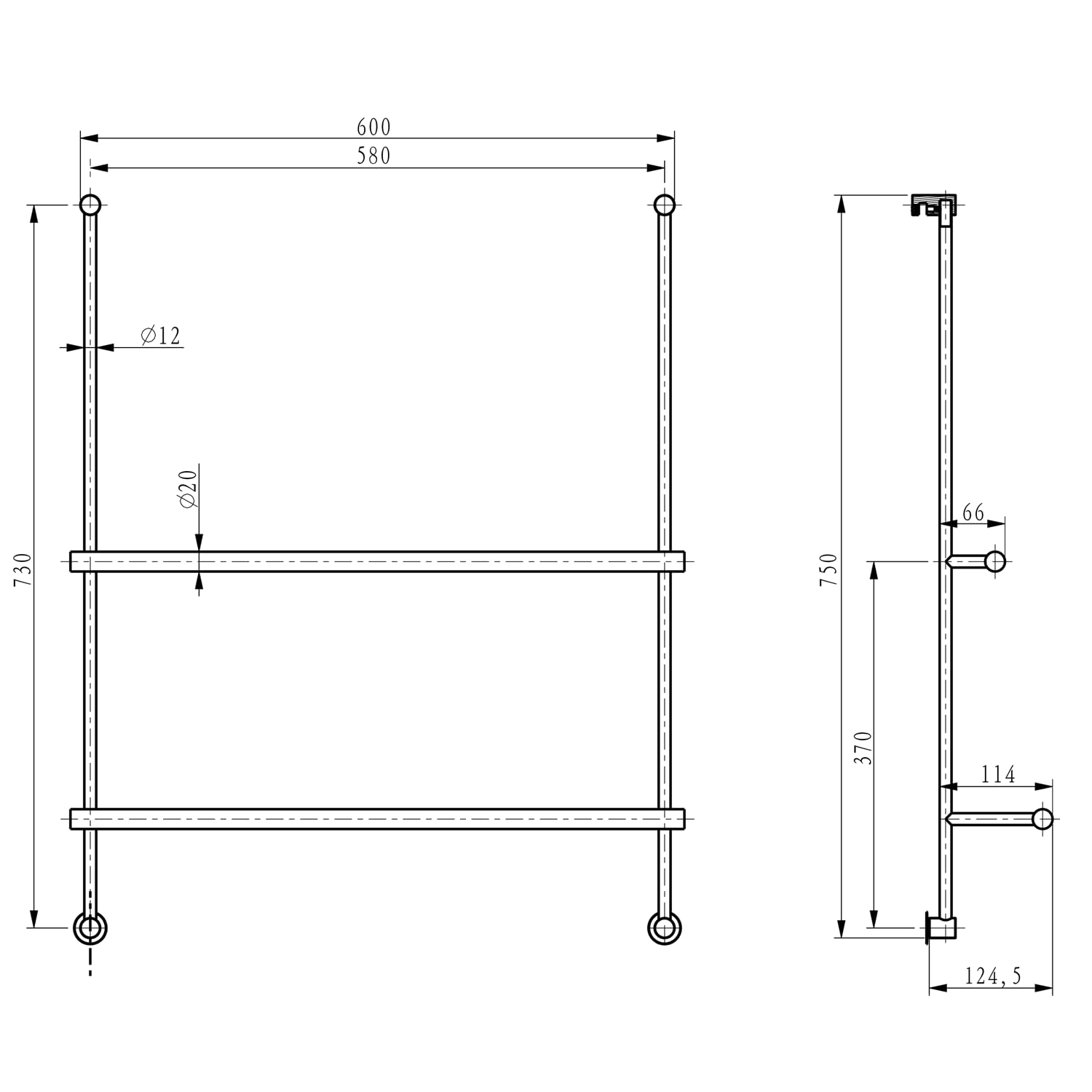 Sapho Handtuchhalter zum Einhängen, für Duschabtrennungen, 600x730x125mm, Chrom - Handtuchhalter: mehrarmig