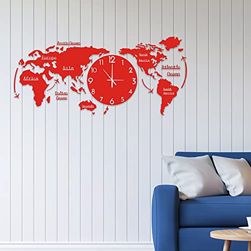 Lekgymr World Map Wall Clock 3D DIY Home Decor Art Wall Clock, 11.8 Inch Battery Operated Modern Wall Clock, World Map Clock Wall Decor Gift for Kitchen Bedroom Office Living Room Decor