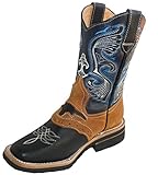 Men's Genuine Cow Hide Leather Cowboy Boots Square Toe boots Black/Tan