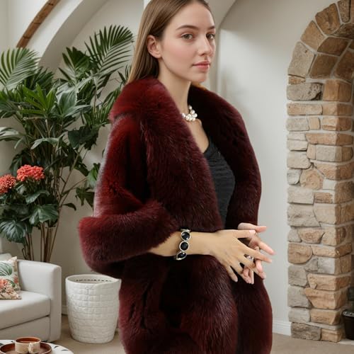 Old Dlrd Women's Winter Faux Fur Coat Wedding Bride Cloak Cape Shawl for Evening Party4