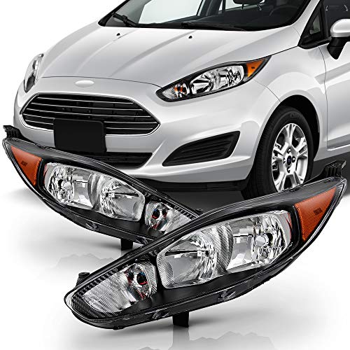 ACANII - For 2014-2018 Ford Fiesta Black Housing Headlights Front Headlamps Assembly Replacement Driver & Passenger
