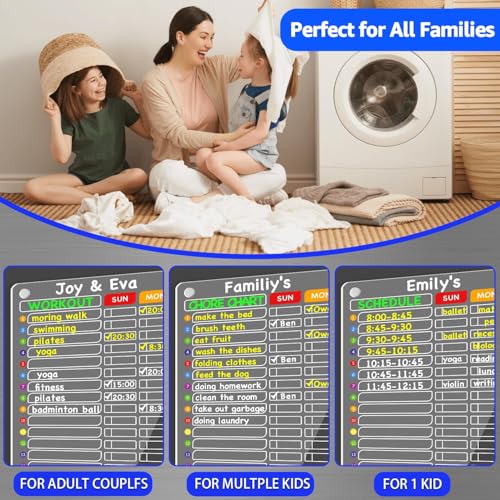 Image of PigPotParty Acrylic Magnetic Chore Chart for Multiple Kids, Large 16x12 in