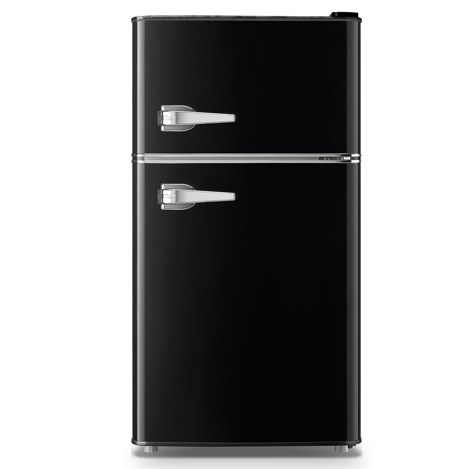 TACOOL Fridge with Freezer Mini Refrigerator Double door Removable Glass Shelves 7 Temp Gear Detachable Handle Black | Fridge.com
