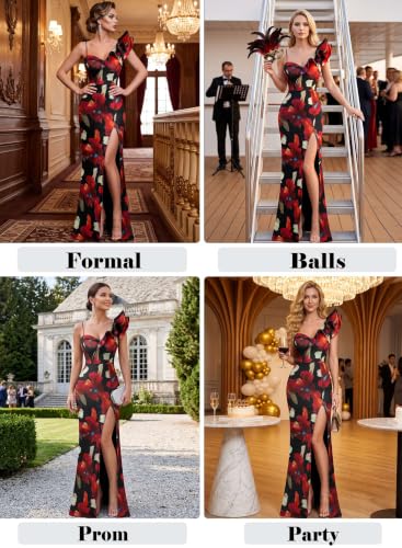 Image of VFSHOW Womens Ruffle One Shoulder Formal Prom Gala Maxi Dress Evening Gown