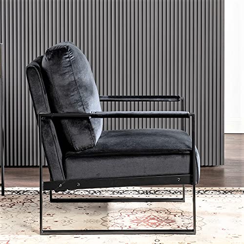 Container Furniture Direct Classic Mid Century Modern Accent Chair With Durable Square Metal Frame, Armchair For Living Room, Bedroom, Home Office In Plush Velvet Upholstery, Black #TOP3